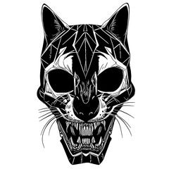 cat skeleton clip art black and white, hand drawn vector picture