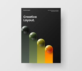 Creative realistic spheres leaflet illustration. Trendy company cover A4 vector design layout.