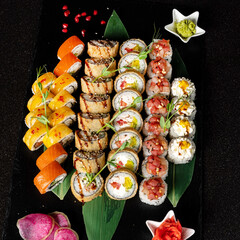 sushi set on the black background