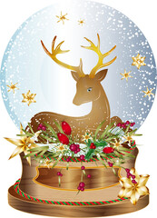 nostalgische Schneekugel mit Hirsch zu Weihnachten