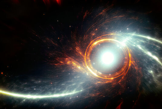 Vortex of time and space, orange and blue vortex swirling in the cosmos, fictional representation of time and space flowing together in a vortex, background, illustration, generative ai