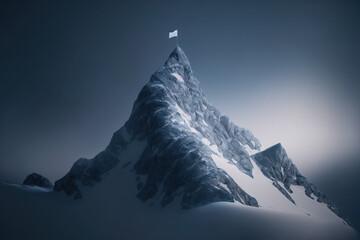 Digital mountain with flag on top, Ai generated image