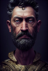 Close up portrait of a man depicting Julius Caesar Roman emperor, created with Generative AI technology - obrazy, fototapety, plakaty