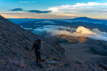 Fototapeta premium a man ascending the pico de orizaba volcano