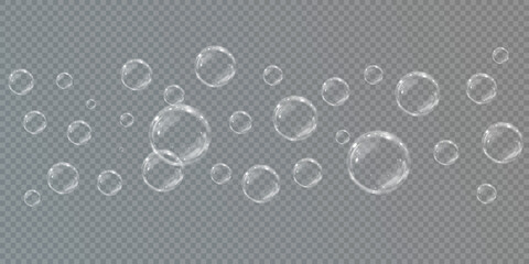 Collection of realistic soap bubbles. Bubbles are located on a transparent background. Vector flying soap bubble. Bubble PNG Water glass bubble realistic png