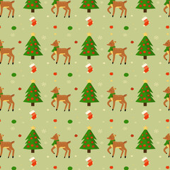 Christmas seamless pattern deer, tree and socks