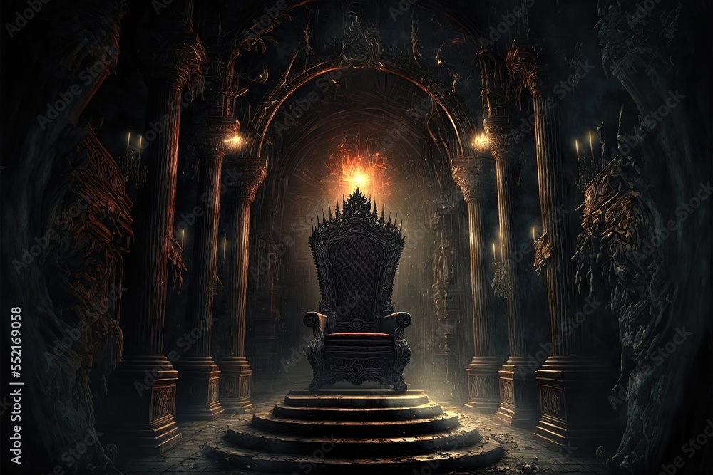 Wall mural Majestic throne in the castle of darkness. AI