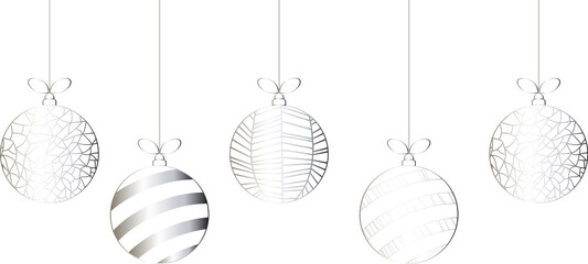 Silver Christmas balls hanging on a rope, Christmas ball PNG, Christmas balls set