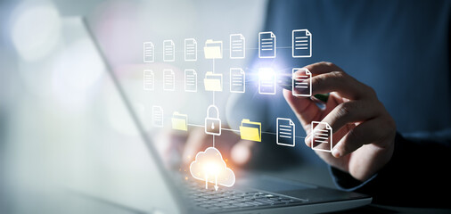 Cloud technology and Data storage concept, Concept of Exchange information and data with internet cloud technology. FTP(File Transfer Protocol) files receiver. File sharing. documents. cloud computing