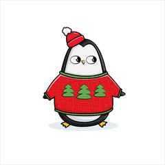 Christmas penguins, Merry Christmas illustrations of cute penguins with accessories like a knitted hats, sweaters, scarfs
