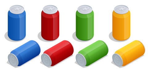 Isometric Cans of beer isolated on white. Aluminum cans. Isolated beer pack, alcoholic drink.