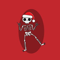 Christmas Illustration of a cute new year skeleton in a santa hat, Merry Christmas illustrations