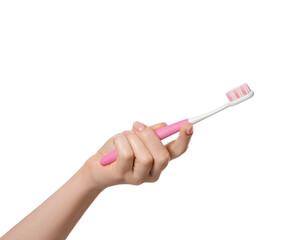 Female hand with a toothbrush, isolate on a white background