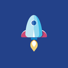 Vector rocket icon. Startup illustration. Simple symbol isolated on blue space background. Flat launch pictogram - 552171229