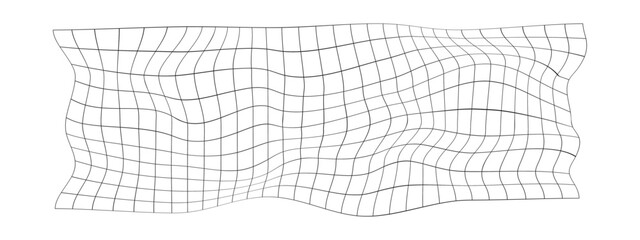 Distorted grid texture. Mesh warp. Net surface with deformation effect. Checkered psychedelic pattern. Bented lattice isolated on white background