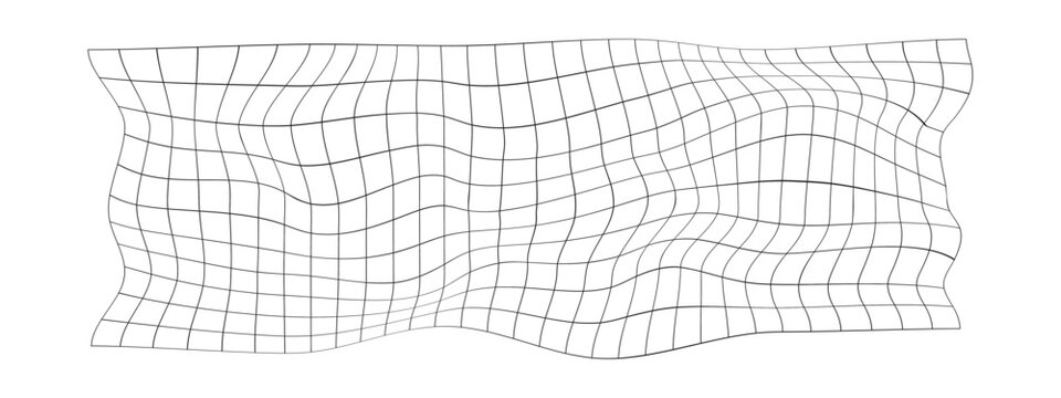 Distorted grid texture. Mesh warp. Net surface with deformation effect. Checkered psychedelic pattern. Bented lattice isolated on white background