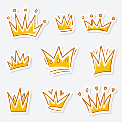 Set of doodle Crown sketch, hand drawn style