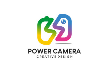 S letter power camera logo design, colorful photography camera logo
