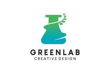 Green organic bio laboratory icon logo design creative concept