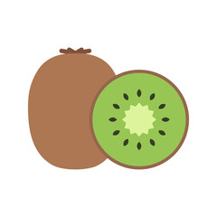 Kiwi, whole fruit and half. Vector illustration