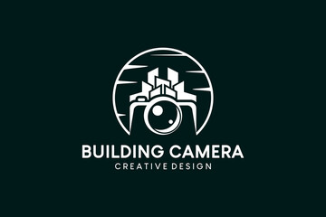 Camera logo design, creative photography building camera logo illustration
