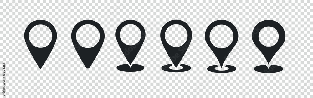 Aufkleber Location pin icon set. Map markers points isolated on transparent background. Map pointers inons. Vector illustration. 10 EPS.