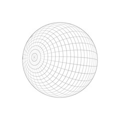 3D sphere wireframe. Orbit model, spherical shape, grid ball. Earth globe figure with longitude and latitude, parallel and meridian lines isolated on white background