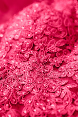 Lace fabric with floral pattern and glitter