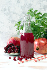 Fresh pomegranate juice. Detox drink. Top view with copy space.