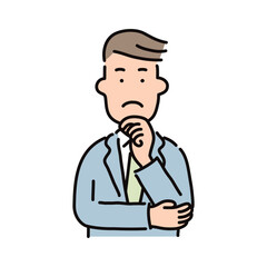 ビジネス_人物_男性_スーツ_上半身_ポーズ_悩む