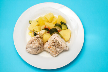 Clean food, Boiled chicken breasts with vegetables.
