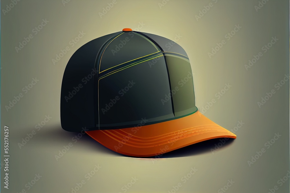 Aufkleber a baseball cap with a orange peak on a gray background with a shadow of the cap on the side. generat