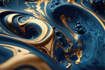 Marble with a combination of blue and gold. Stone texture, artificial agate, liquid pattern marble slab. illustration generative ai