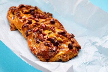 typical portuguese fruit cake Bolo rainha on plate