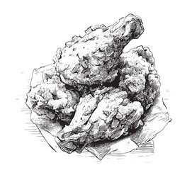 Breaded fried chicken sketch hand drawn food Restaurant business concept.Vector illustration
