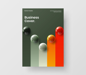 Abstract journal cover design vector concept. Original realistic spheres leaflet template.