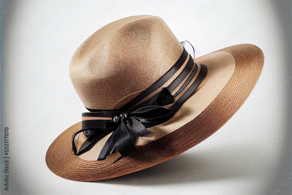 Poster a hat with a ribbon around the brim and a bow on the side of it. generative ai