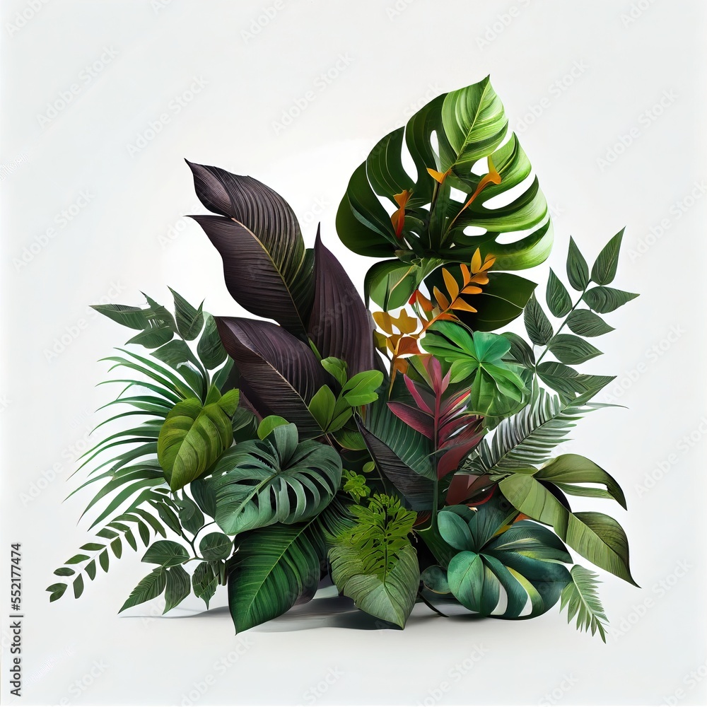 Poster a painting of a bunch of leaves on a white background with a white background behind it and a white 