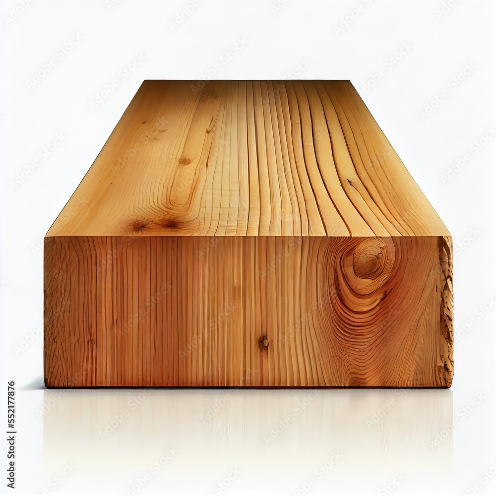 Poster a wooden block of wood with a white background and a shadow on the floor below it. generative ai