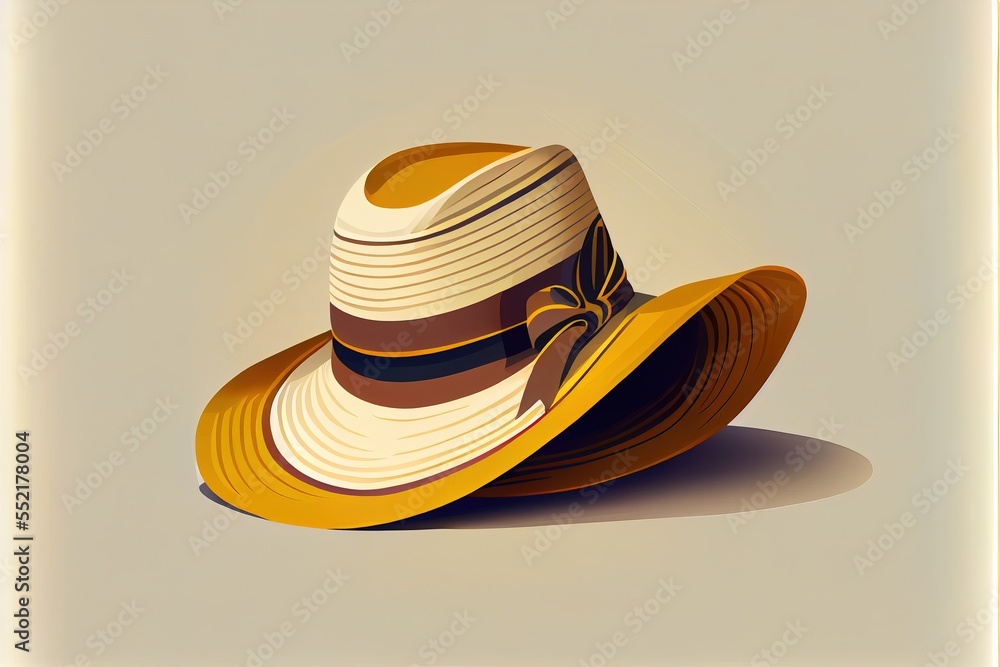 Poster a hat with a bow on it sitting on a table next to a square frame with a shadow on it. generative ai