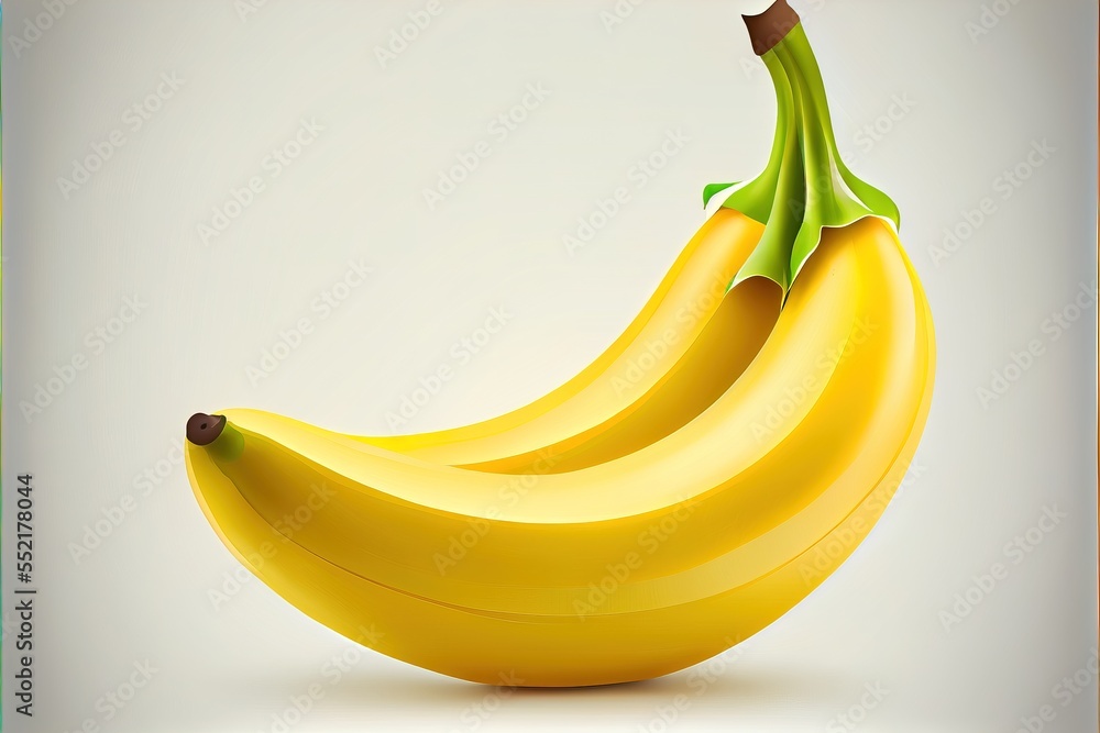 Poster a bunch of bananas with a green stem on a white background with a brown border around it and a brown