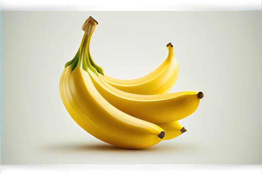  a bunch of bananas sitting on top of a table next to each other on a white background with a shadow. Generative AI