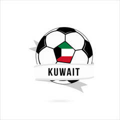 Obraz premium Soccer ball minimal design with Kuwait flag. Flag of Kuwait in a soccer ball with the text Kuwait on the ribbon. Vector illustration eps10