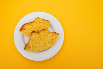 Homemade cake made of green corn. Typical Brazilian food.