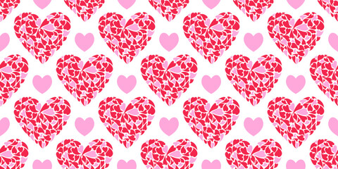 Background with colored hearts for valentine's day. Seamless pattern. Hearts border.
