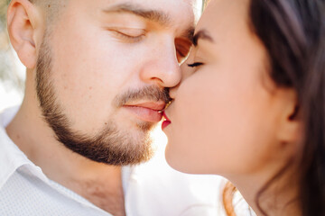 Young couple in love walking in the park
