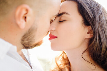 Young couple in love walking in the park