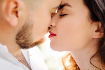 Young couple in love walking in the park