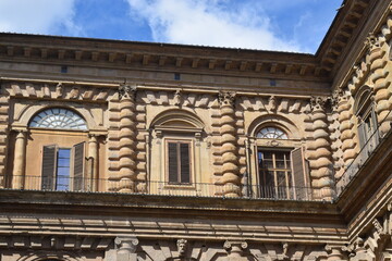 Detail of the facade of Palazzo Pitti seen from the internal courtyard