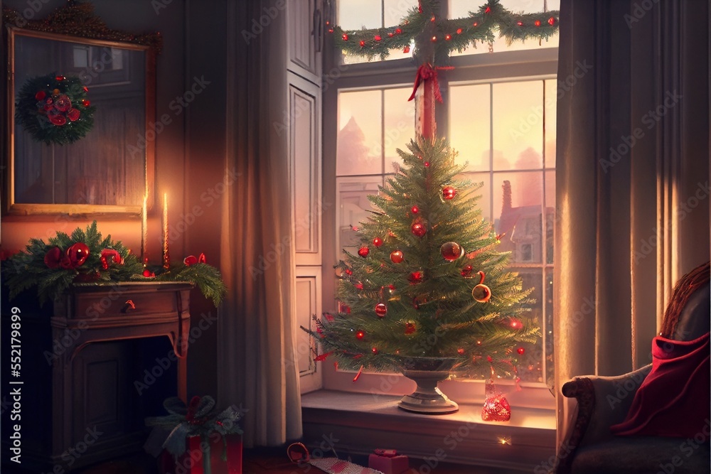 Wall mural generative ai render of a christmas tree